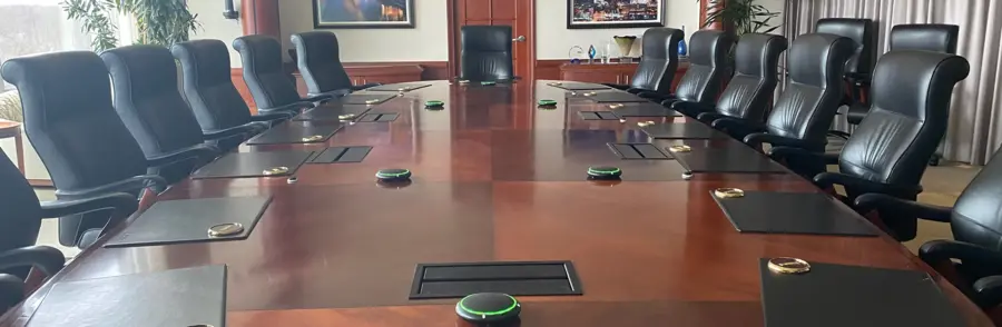 Constellation Insurance boardroom with conference microphones