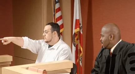 Courtroom camera view of a witness